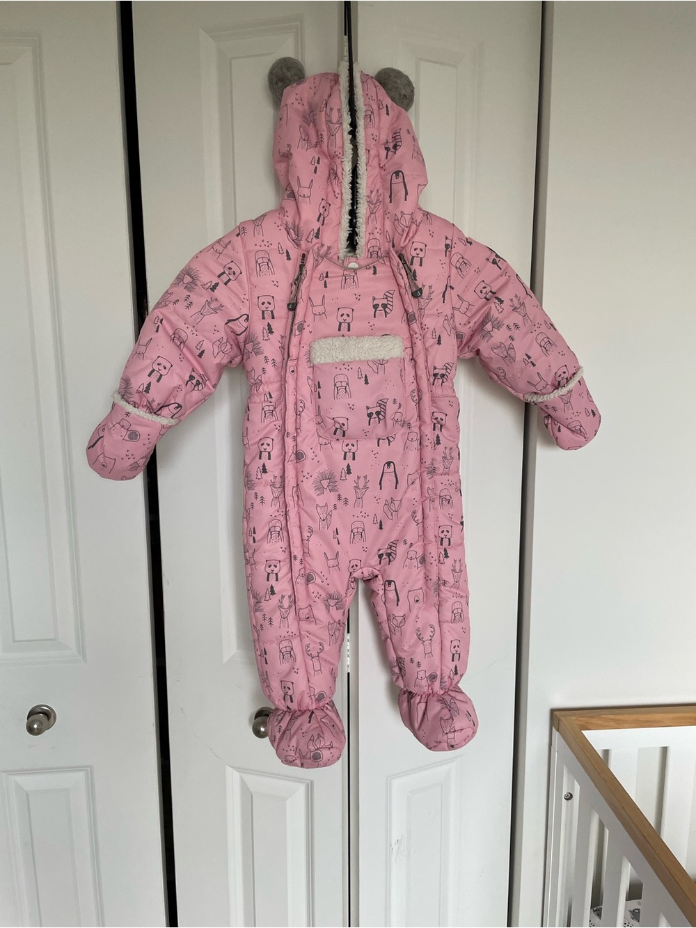 Kids Pink Cozy Hooded One-Piece Snowsuit